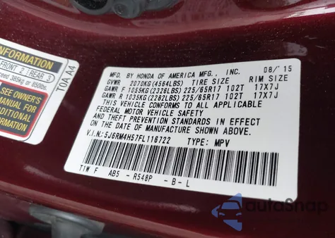 2015 Honda Cr-V Ex z USA, uszkodzony, nr VIN 5J6RM4H57FL116722